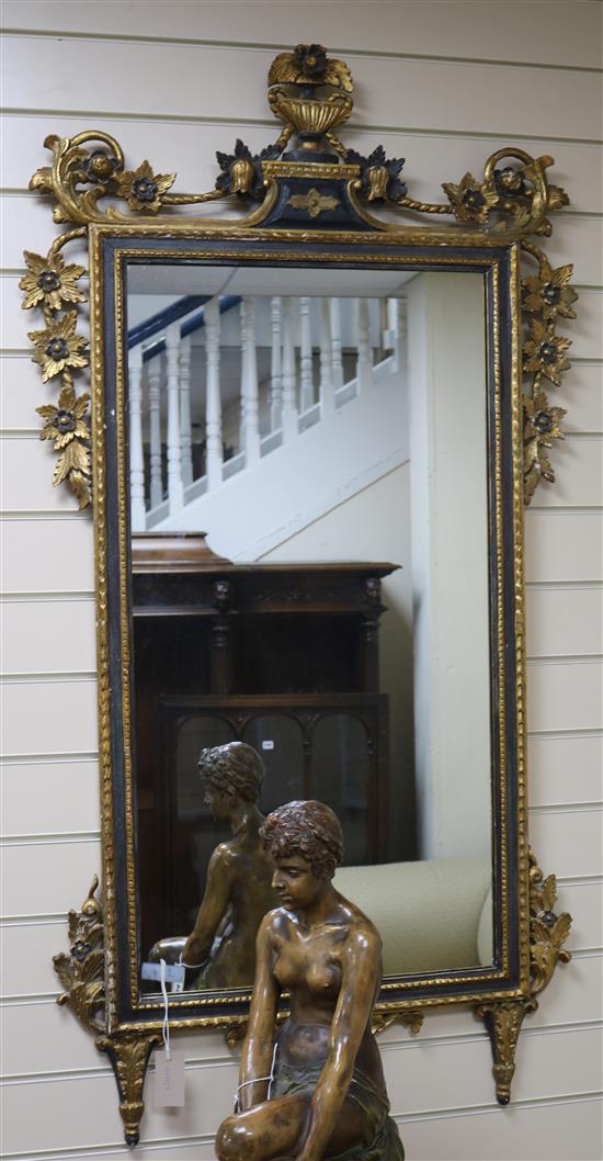 A Swedish parcel gilt painted wood hall mirror W.70cm approx.